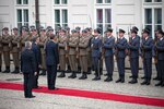 President Barack Obama and President Bronislaw Komorowski review troops during the arrival ceremony in the courtyard of the Presidential Palace in Warsaw, Poland, May 28, 2011. The president also met with Illinois National Guard troops participating in the State Partnership Program.
