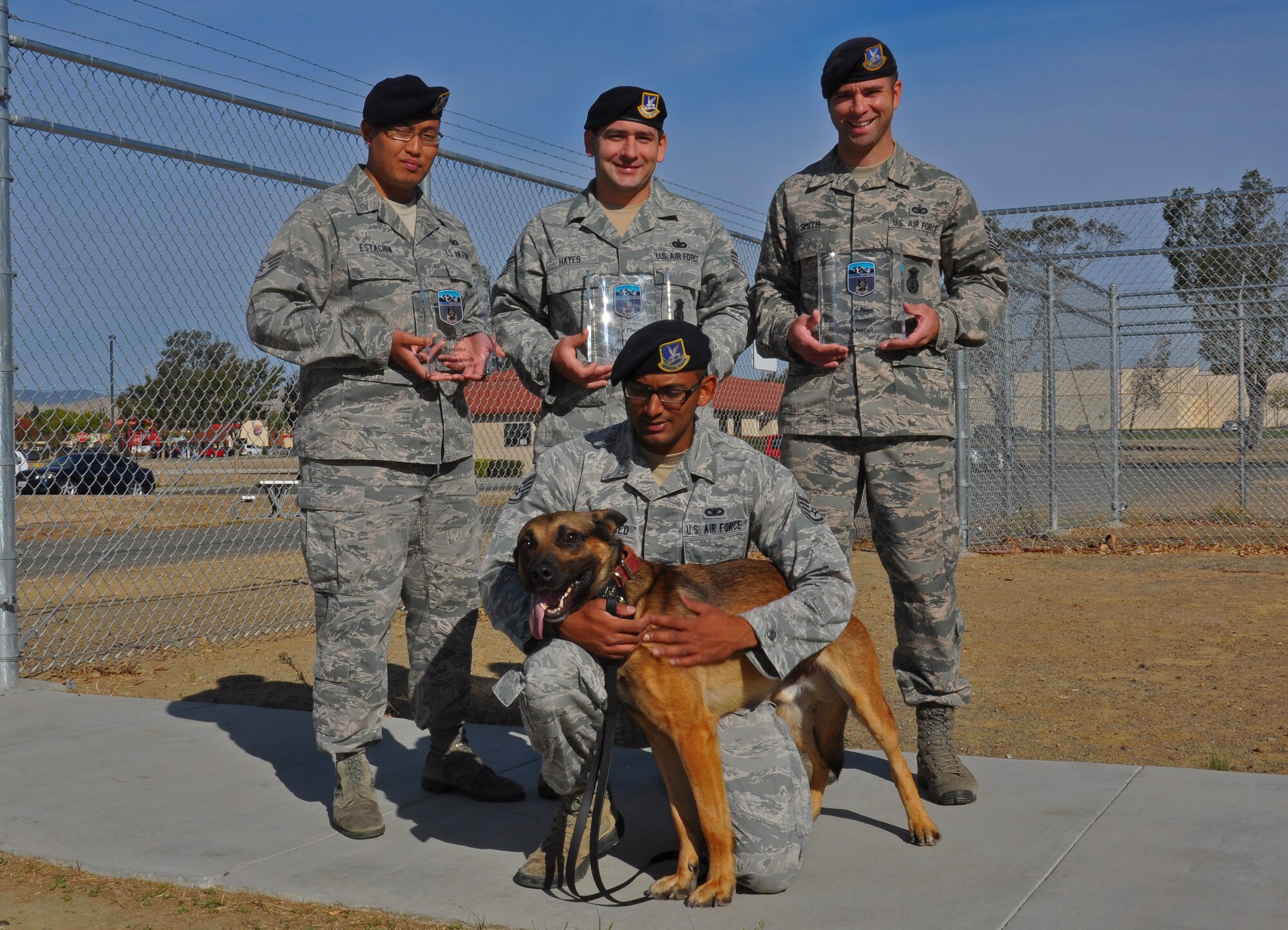At the Oct. 4 and 5 year-end Western States Police K-9 Association competition in South Lake Tahoe, Calif. Borat and Staff Sgt. Zahir Mohammed, 60th Security Forces Squadron Military Working Dog handler,  took first place in the vehicle competition and second place in the building competition. The Travis MWD team took first place overall in the final trial of the year. (U.S. Air Force photo/Senior Airman Madelyn Brown) 

