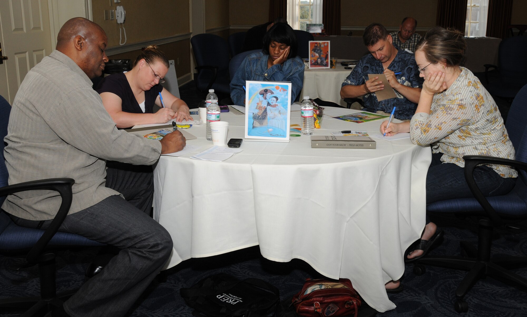 Airmen from the Virginia Air National Guard, 192D Fighter Wing, participate in “True Colors”, a self-evaluation card system that helps Airmen understand and improve their relationships in different settings at Glen Allen, Va., Sep. 21, 2013.  This is the first “Got Your Back” singles retreat hosted by the 192D FW Chaplain Corps and Airmen and Family Readiness. (U.S. Air National Guard photo by Master Sgt. Carlos J. Claudio/Released)