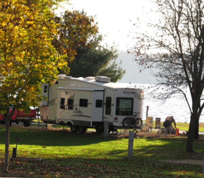 Fall camping at Grant River Campground along the Mississippi River near Potosi, Wis.