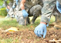 Members of the search and recovery team search for evidence during a recent training exercise. The purpose of the search and recovery team is to respond to military-related incidents on base, including military vehicle, aircraft mishap and mass casualty incidents, if and when they occur. (U.S. Air Force photo by Senior Airman Christopher Stoltz)