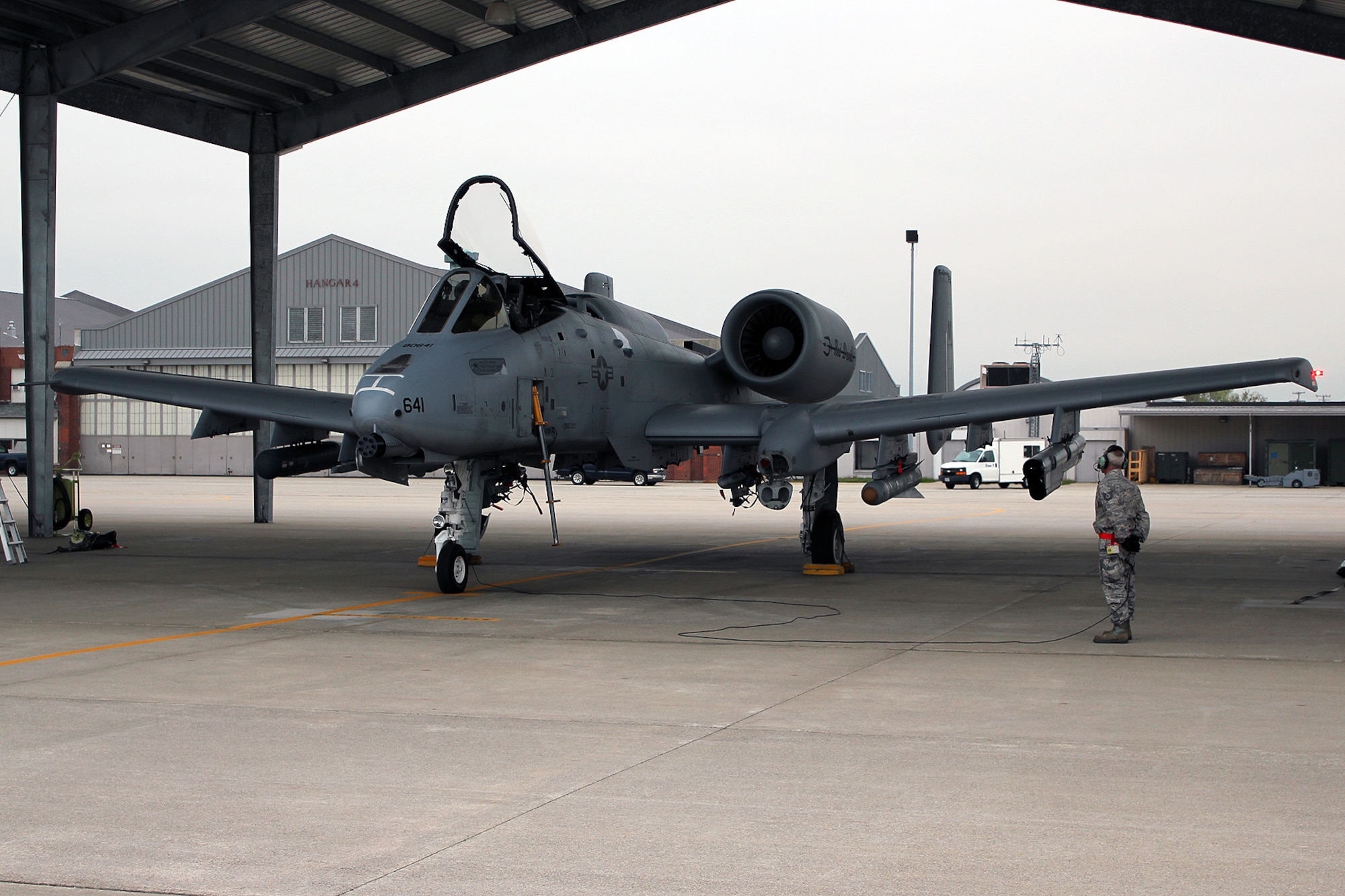 131017-Z-VA676-014 – A crew chief watches as an A-10 Thunderbolt II is prepared for take off at Selfridge Air National Guard Base, Mich., Oct. 17, 2013. The sorties generated at Selfridge on Oct. 17 were the first for the 127th Wing at the base since before the partial government shutdown began on Oct. 1. Selfridge personnel launched both A-10s and KC-135 Stratotankers on Oct. 17. (Air National Guard photo by TSgt. Dan Heaton / Released)