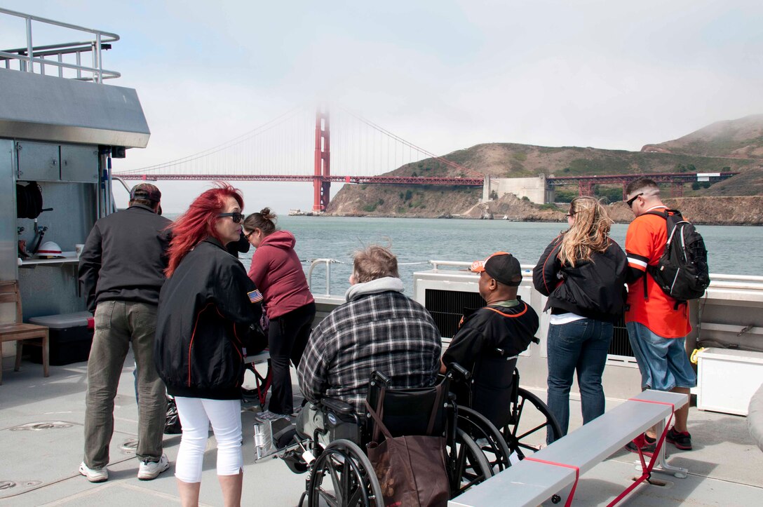Crewmembers from the M/V John A. B. Dillard, Jr., a San Francisco District command and control vessel, escorted 12 wounded warriors from the Concord Vet Center on a tour of the San Francisco Bay July 10. 