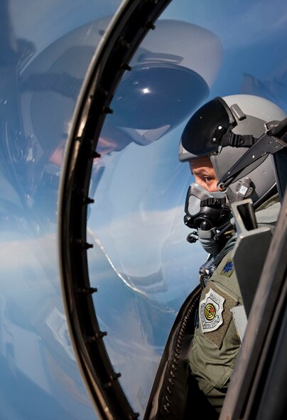 Lt. Col. Shamsher Mann, 62nd Fighter Squadron commander, flies an F-16 Fighting Falcon over the Gulf of Mexico. Mann deployed to Iraq in 2001 and 2003. (Courtesy photo)