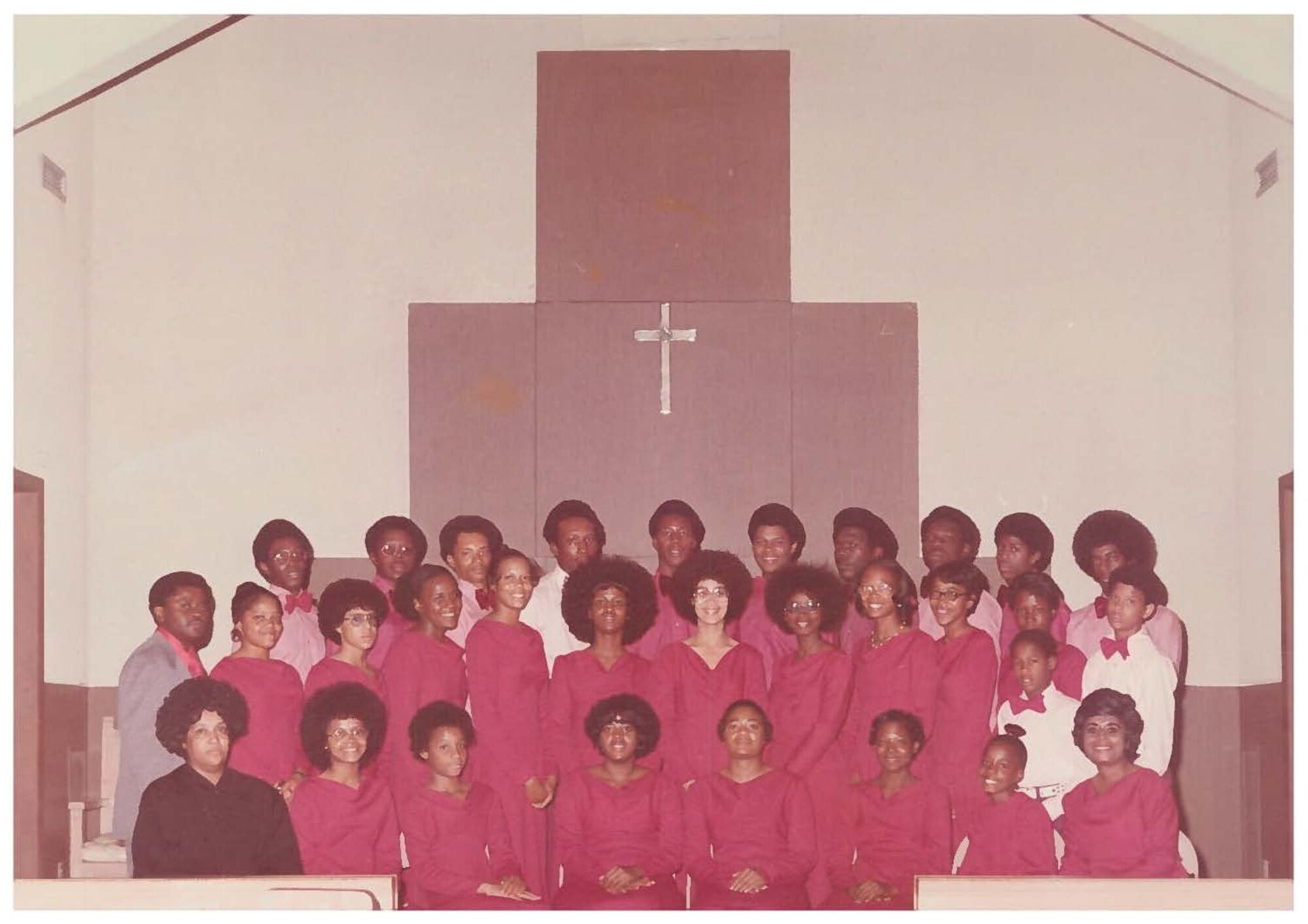 The contemporary gospel service poses for a group photo during their first anniversary in 1974. (Courtesy photo)