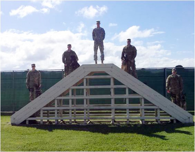 The members of the Joint Task Force-Bravo Joint Security Forces K-9 unit represent three branches of service.  The K-9 unit consists of members of the U.S. Army, the U.S. Navy, and the U.S. Air Force.  (Photo by U.S. Army Sgt. Dionny Betancourt)