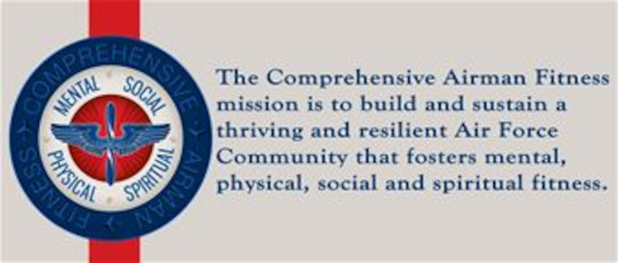 The Comprehensive Airman Fitness mission is to build and sustain a thriving and resilient Air Force Community that fosters mental, physical, social and spiritual fitness. (U.S. Air Force graphic/Staff Sgt. Krystie Martinez)