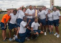 The 23d Security Forces Squadron achieved 1st place overall for Super Sports Day at Moody Air Force Base, Ga., Oct. 18, 2013. Moody Airmen participated in various sports to earn up to 60 points for each event. (U.S. Air Force photo by Airman Dillian Bamman/Released)