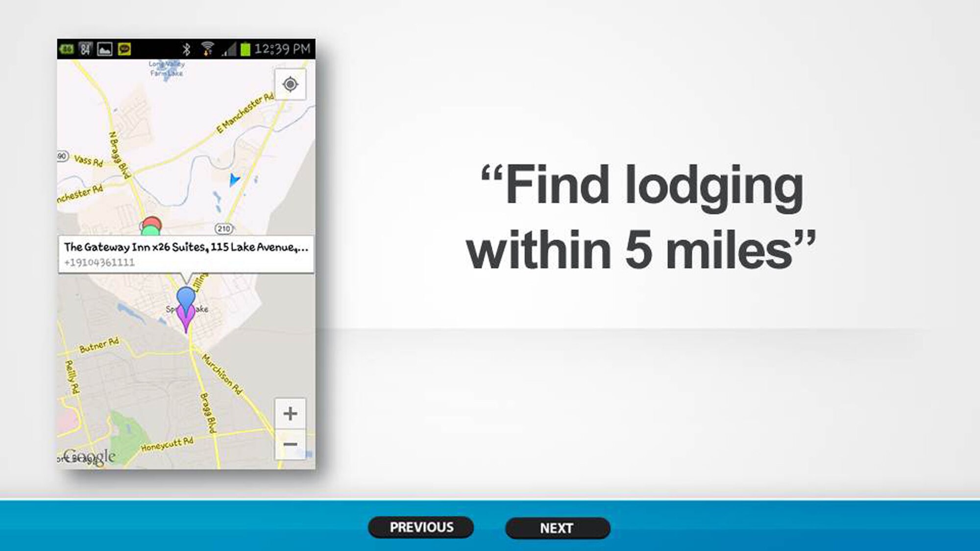Screen shots from the Wingmanship app created by Airman 1st Class Hwansung Kim, 43d Logistics Readiness Squadron, Pope Army Airfield, N.C.  Wingmanship is an Android mobile application that provides functionality for calling a Wingman, finding a taxi, hotel, calling the base directory or an emergency contact that is available for free at the Google Play Store.  (U.S. Air Force photo/Marvin Krause)