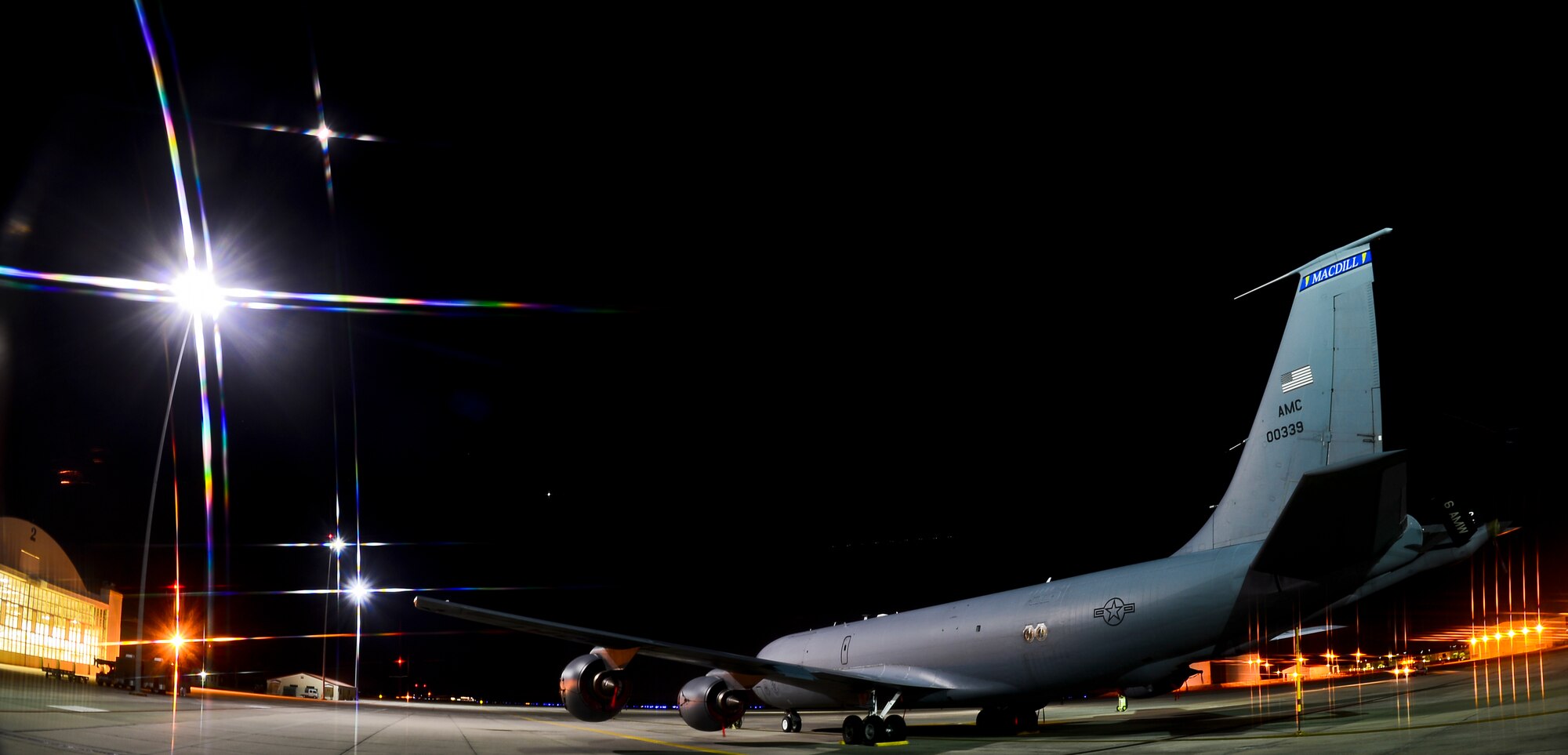 An Aircraft sits on MacDill Air Force Base’s flightline awaiting the time it gets called for another mission, Oct. 10, 2013, MacDill Air Force Base, Fla. MacDill’s flightline is home to 16 KC-135 Stratotankers that provide aerial refueling support to Air Force, Navy, Marine Corps and allied nation aircraft. (U.S. Air Force photo by Staff Sgt. Brandon Shapiro/Released)