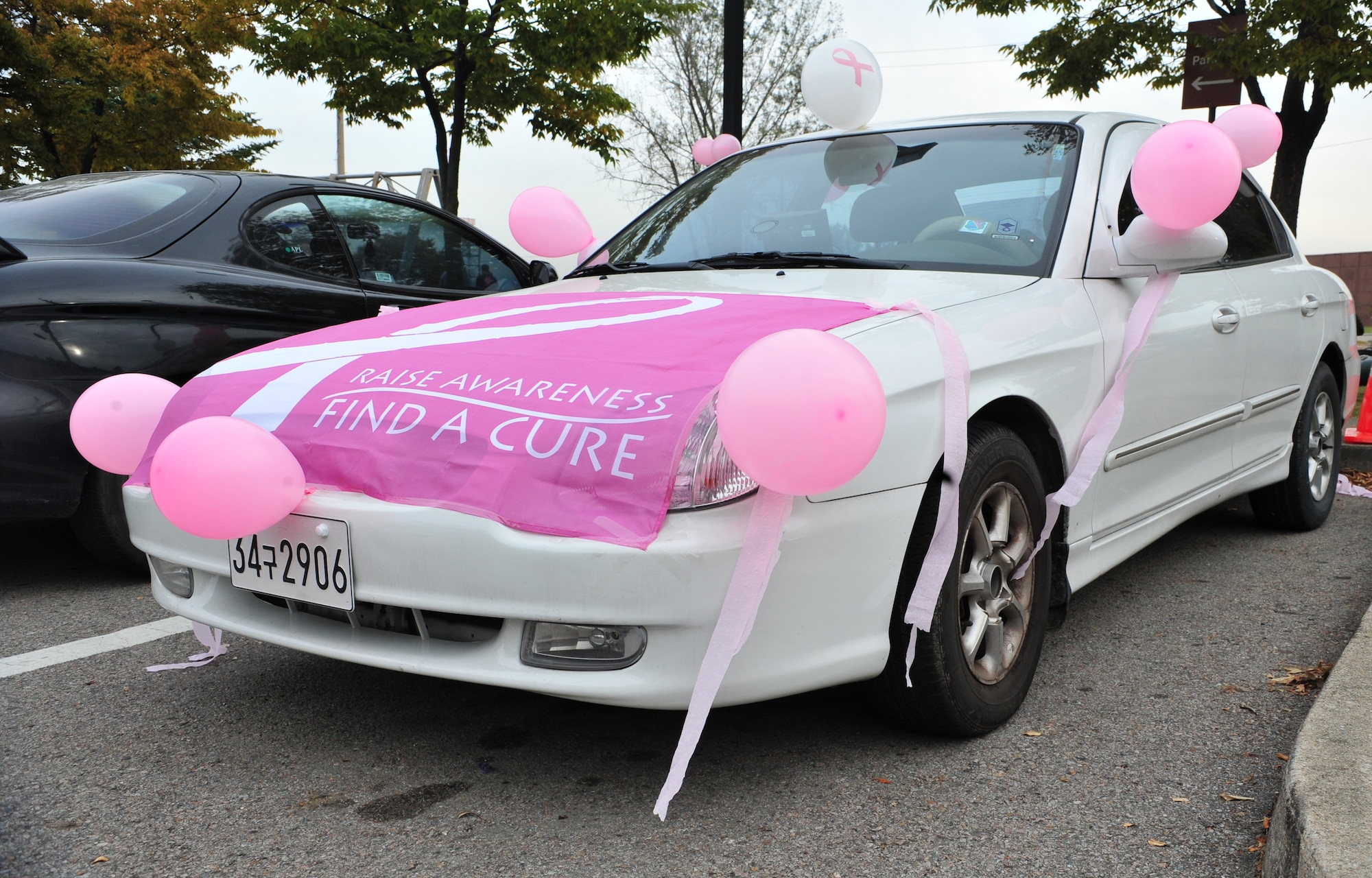 The pace car for the Breast Cancer and Domestic Violence Awareness 5K waits to lead the race at Osan Air Base, Republic of Korea, Oct. 19, 2013. More than 40 volunteers and committee members made the 5K, information tables, and subsequent raffle a success. (U.S. Air Force photo/Airman 1st Class Ashley J. Thum)