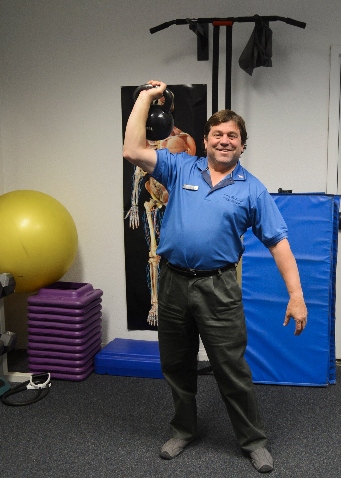 Ken Ballard has been an exercise physiologist for 13 years. He teaches “Be Well” classes at the Health and Wellness Center as well as instruction for PT leaders. (U.S. Air Force photo by Rebecca Amber).