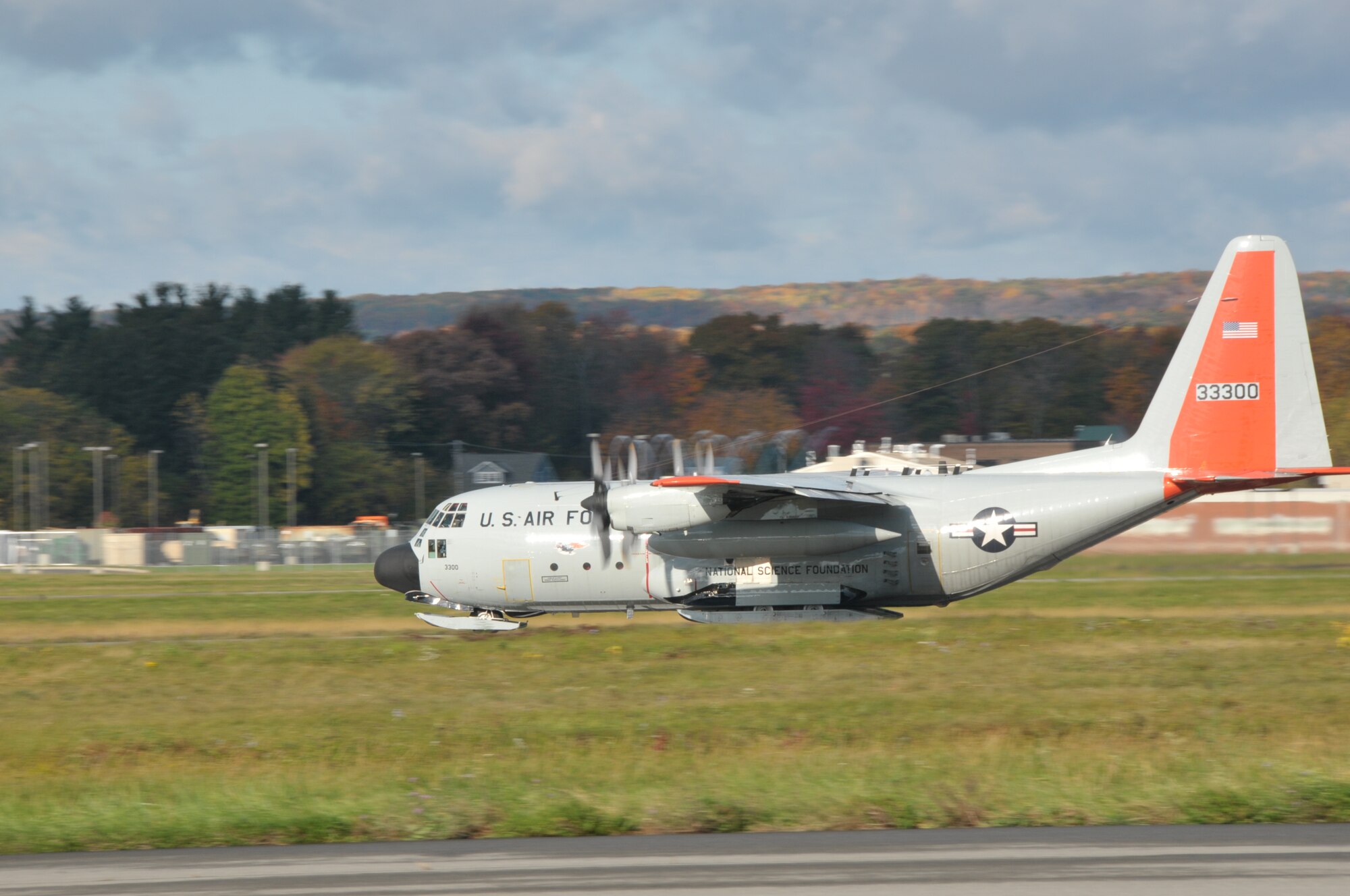 SCOTIA, NY -  An LC-130 aircraft bound for Antarctica in support of Operation DEEP FREEZE takes off from Stratton Air National Guard Base Oct. 18, 2013. (Air National Guard photo by Master Sgt. William M. Gizara/Released)