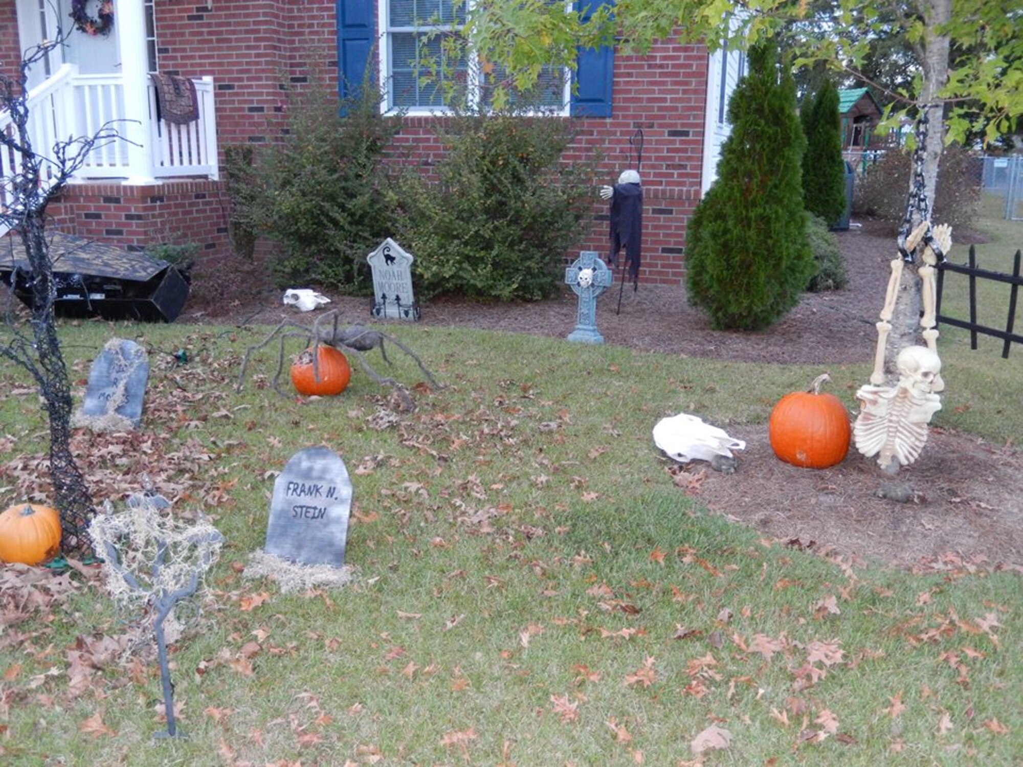 U.S. Air Force Lt. Col. Christine Mau, 4th Operations Support Squadron commander, and her family won the Halloween Decorations Contest for "spookiest" house on Seymour Johnson Air Force Base, N.C. (Courtesy photo)