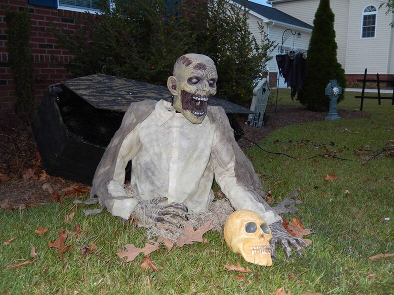 U.S. Air Force Lt. Col. Christine Mau, 4th Operations Support Squadron commander, and her family won the Halloween Decorations Contest for "spookiest" house on Seymour Johnson Air Force Base, N.C. (Courtesy photo)