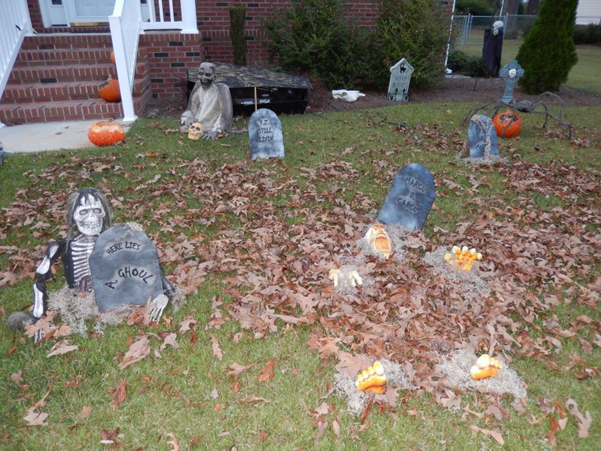U.S. Air Force Lt. Col. Christine Mau, 4th Operations Support Squadron commander, and her family won the Halloween Decorations Contest for "spookiest" house on Seymour Johnson Air Force Base, N.C. (Courtesy photo)