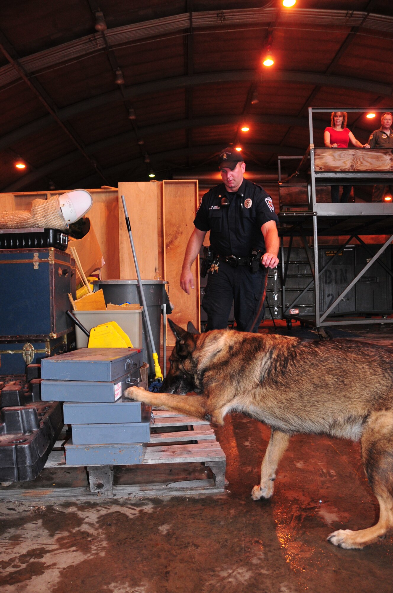 The 171st Air Refueling Wing, located near Pittsburgh, Pennsylvania, provides a secure location for local law enforcement agencies to train their K-9 units, August 28, 2013. Beaver County, Center Township, Findlay Township and Scott Township Police Departments attended. K-9 units must continuously train on building, vehicle, area, and evidence searches to fulfill training requirements. Training also includes apprehension, narcotic detection, tracking scenarios, and handler protection.  Having a secure, controlled location is important for efficient training and for the safety of the dogs. In addition to fulfilling training requirements, this combined effort also allows the 171st and local law enforcement agencies the ability to share ideas and training techniques in order to better serve the community and the commonwealth (U.S. Air National Guard Photo by Tech. Sgt. Shawn Monk/Released)