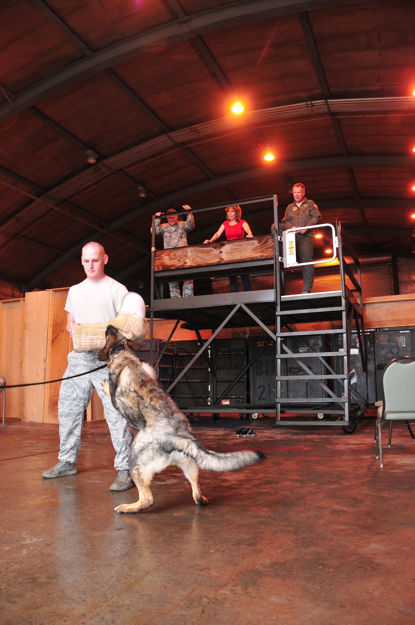 The 171st Air Refueling Wing, located near Pittsburgh, Pennsylvania, provides a secure location for local law enforcement agencies to train their K-9 units, August 28, 2013. Beaver County, Center Township, Findlay Township and Scott Township Police Departments attended. K-9 units must continuously train on building, vehicle, area, and evidence searches to fulfill training requirements. Training also includes apprehension, narcotic detection, tracking scenarios, and handler protection.  Having a secure, controlled location is important for efficient training and for the safety of the dogs. In addition to fulfilling training requirements, this combined effort also allows the 171st and local law enforcement agencies the ability to share ideas and training techniques in order to better serve the community and the commonwealth (U.S. Air National Guard Photo by Tech. Sgt. Shawn Monk/Released)