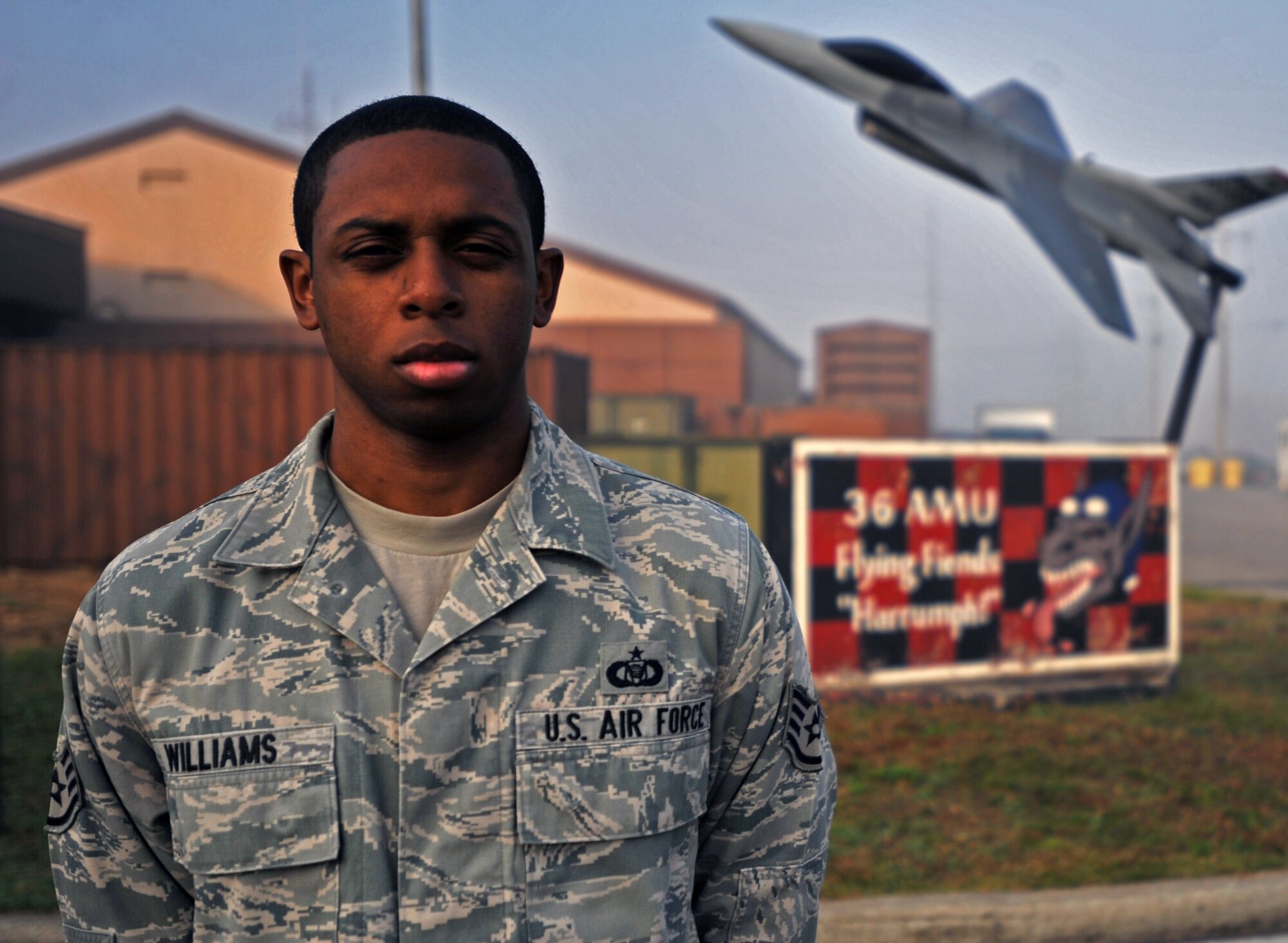 Staff Sgt. Damian Williams, 36th Fighter Squadron aviation resource manager, poses for a photo at Osan Air Base, Republic of Korea, Oct. 21, 2013. Williams is this week’s Airman Spotlight winner. (U.S. Air Force photo/Senior Airman Siuta B. Ika)