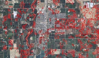 The red polygons on this image of the Fort Lupton, Colo., area indicate flood areas.