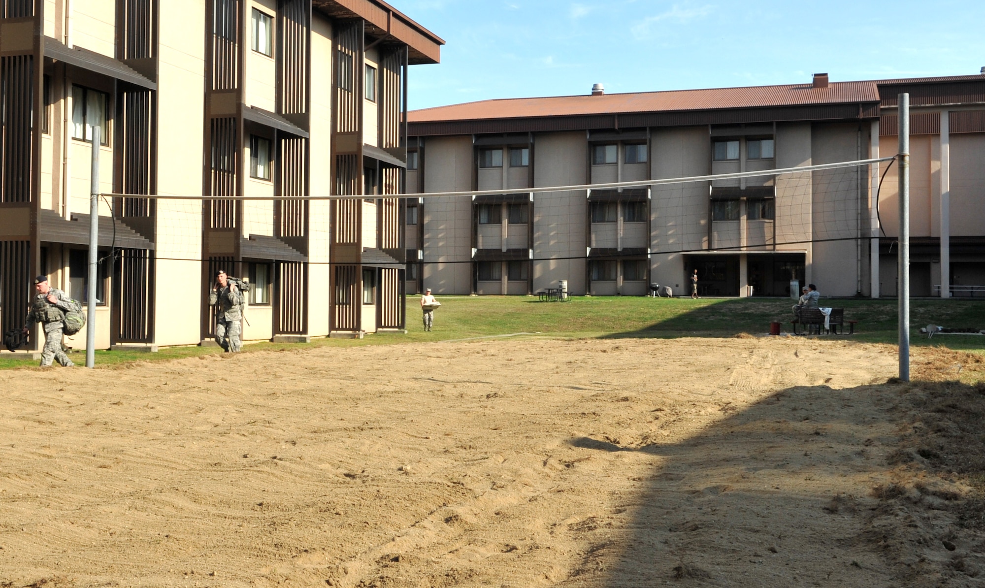 The just-built volleyball court behind Bldg. 1436 is ready for a game at Osan Air Base, Republic of Korea, Oct. 23, 2013. The 51st Civil Engineer Squadron “Dirt Boys” were instrumental in creating the area for dorm residents to relax and engage in some friendly competition. (U.S. Air Force photo/Airman 1st Class Ashley J. Thum)