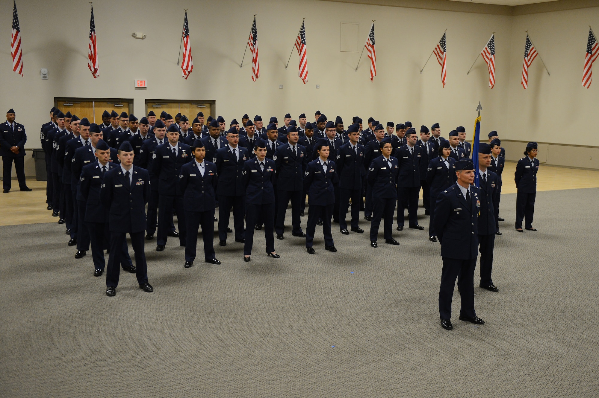 Eighth Air Force Vice Commander Col. Thomas Hesterman leads the formation of Airmen at a change of command ceremony for Maj. Gen. Scott Vander Hamm.  During the ceremony at Barksdale Air Force Base, La., Oct. 23, 2013, Vander Hamm was promoted to the rank of major general and took command of 8 AF, the Joint Functional Component Command for Global Strike, and Task Force 204. (U.S. Air Force photo/Senior Airman Micaiah Anthony)