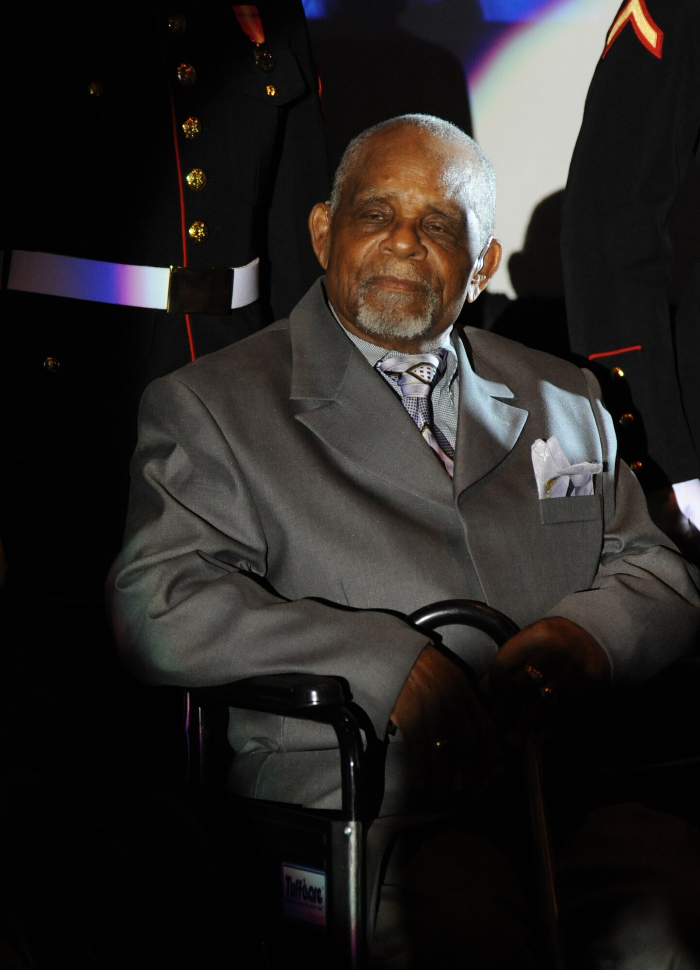 Samuel Sylvester, World War II veteran, is recognized during the POW/MIA ceremony at the 35th Annual Salute to the Military Oct. 22, 2013, at the Mississippi Coast Coliseum in Biloxi, Miss.  (U.S. Air Force photo by Kemberly Groue)
