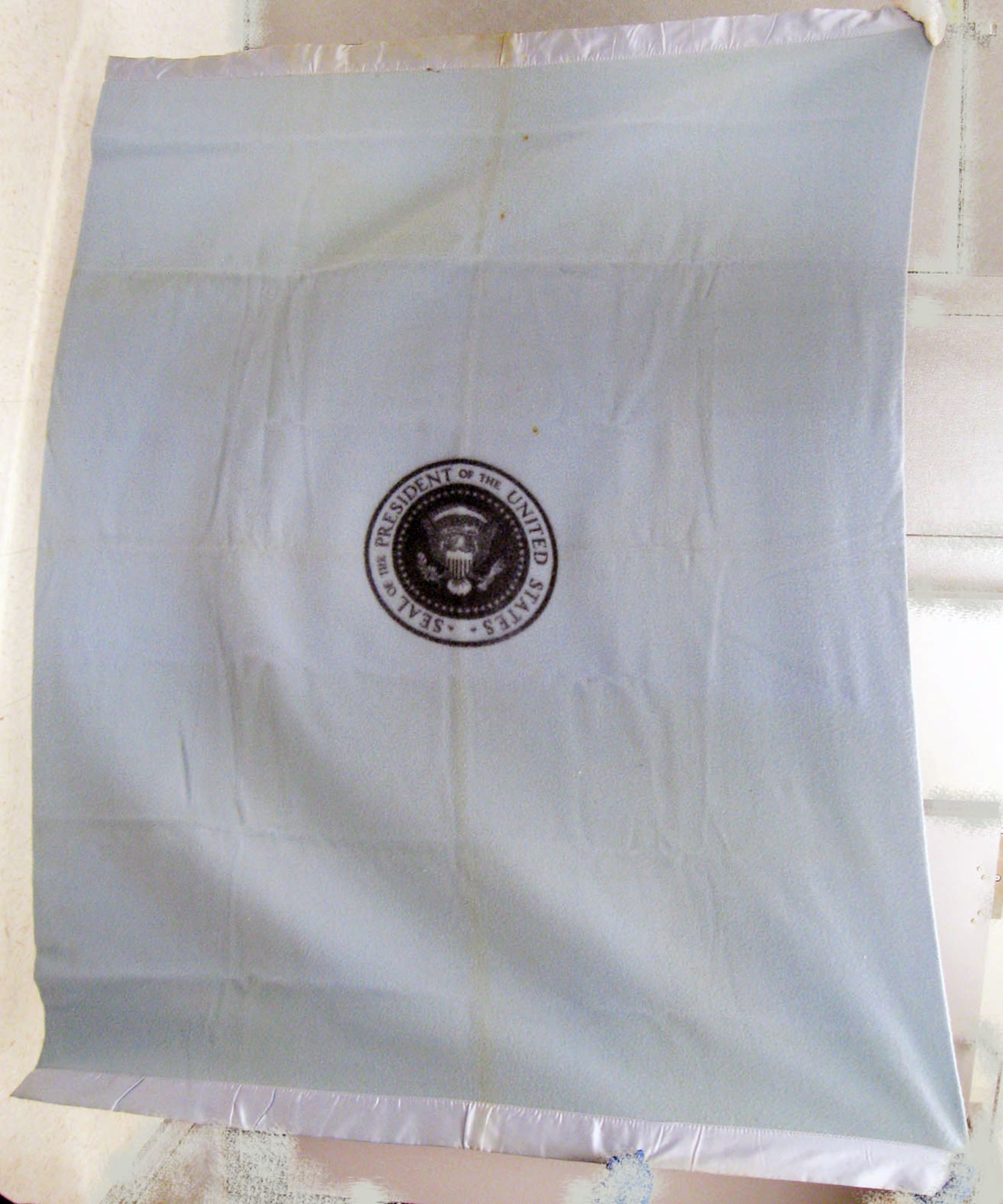 This blanket was used by President John F. Kennedy while flying aboard Air Force
One. It was safeguarded by the pilot, James B. Swindal, on Nov. 22, 1963, the
day of Kennedy's assassination. (U.S. Air Force photo)