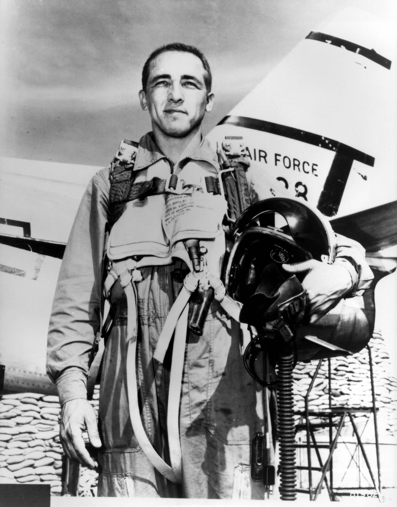 Brig. Gen. James Robinson “Robbie” Risner is credited with destroying eight MiG-15s and damaging another while assigned to the 336 Fighter Squadron in South Korea. On Sept. 21, 1952, then-Major Risner scored double kills.  He achieved ace status on Sept. 15, 1952, downing his fifth MiG-15. 