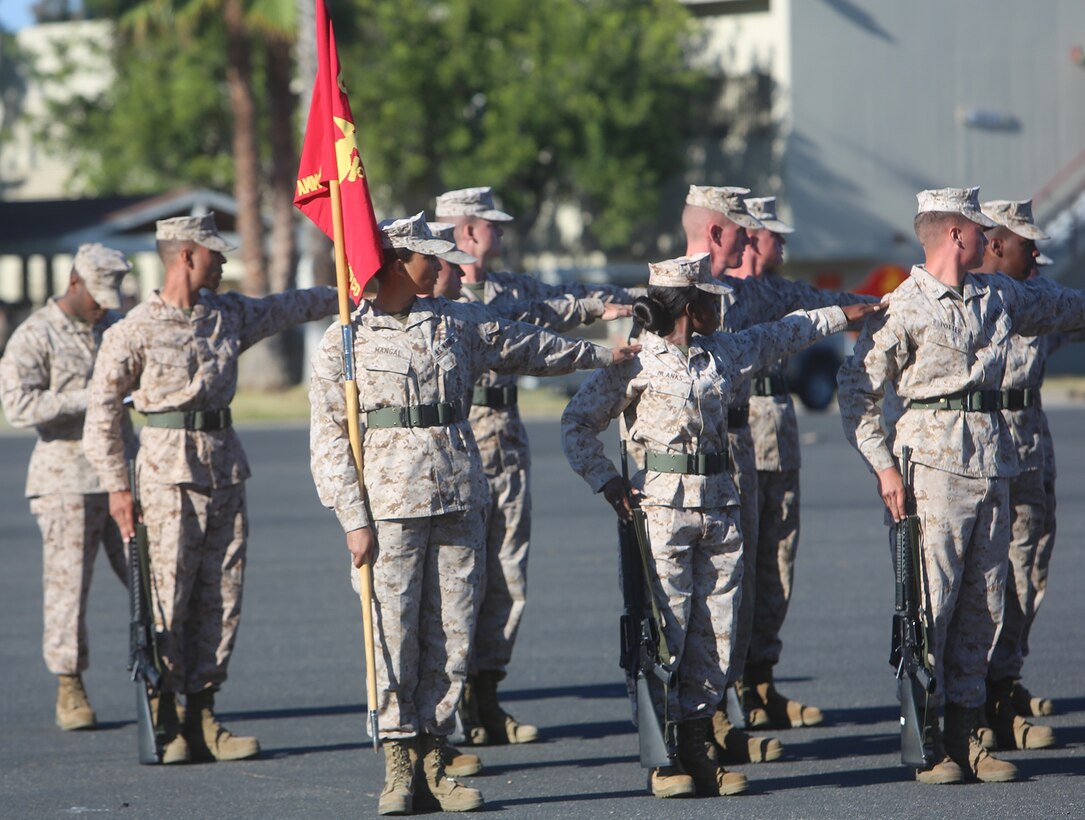 Marines with Ammunition Company, 1st Supply Battalion, Combat Logistics Regiment 15, 1st Marine Logistics Group, cover and align during a quarterly drill competition aboard Camp Pendleton, Calif., Oct. 18, 2013. The event was designed to sharpen the basics of drill while building morale among Marines in the battalion. 
