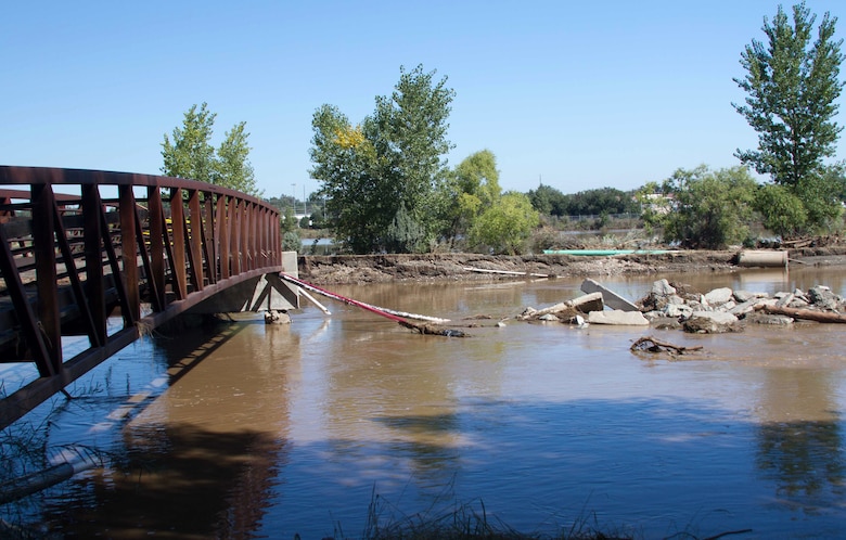 Flood damage is shown around the city of Boulder, Colo., Sept. 19, 2013. The U.S. Army Corps of Engineers has deployed personnel to Colorado under the direction of the Federal Emergency Management Agency, for the assessments and evaluation associated with ensuring the safety of drinking water and wastewater systems in the affected areas.