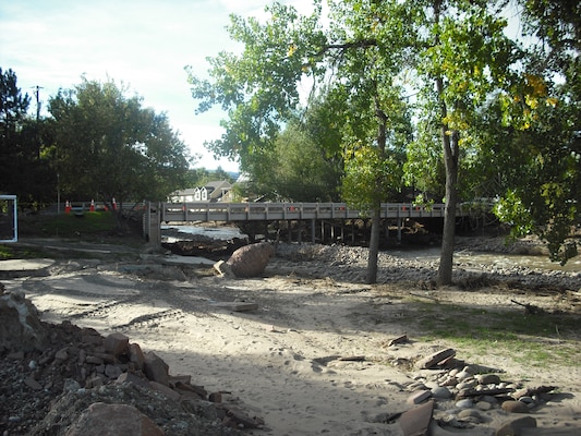 The 2nd Ave bridge in Lyons, Colo., was impacted as high flows on the St. Vrain River forced the river from its channel flowing through a park and ball field, washing out parts of 2nd Avenue as well as impacting the 2nd Avenue bridge before returning to its natural channel. Regional General Permit 96-07 is being used to authorize larger flood related repair projects not covered under the Nationwide Permits. The Denver Regulatory Office developed RGP 96-07 for flood related activities in Colorado. Activities still require review from the Denver Regulatory Office.