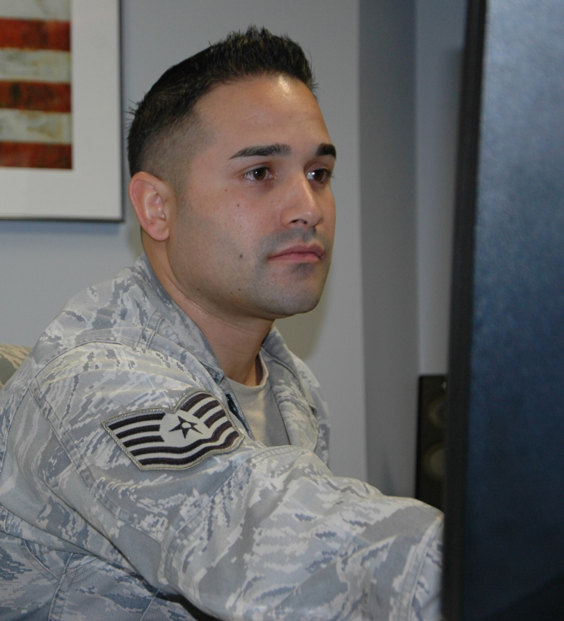 Tech. Sgt. Orlando Andujar is the newest recruiter to join the 446th Airlift Wing team.  In his first recruiting assignment, Andujar is learning the ropes at McChord Field before venturing into the Tukwila/Seattle area hoping to influence people to chose the Air Force Reserve. (U.S. Air Force Reserve photo by Sandra Pishner)