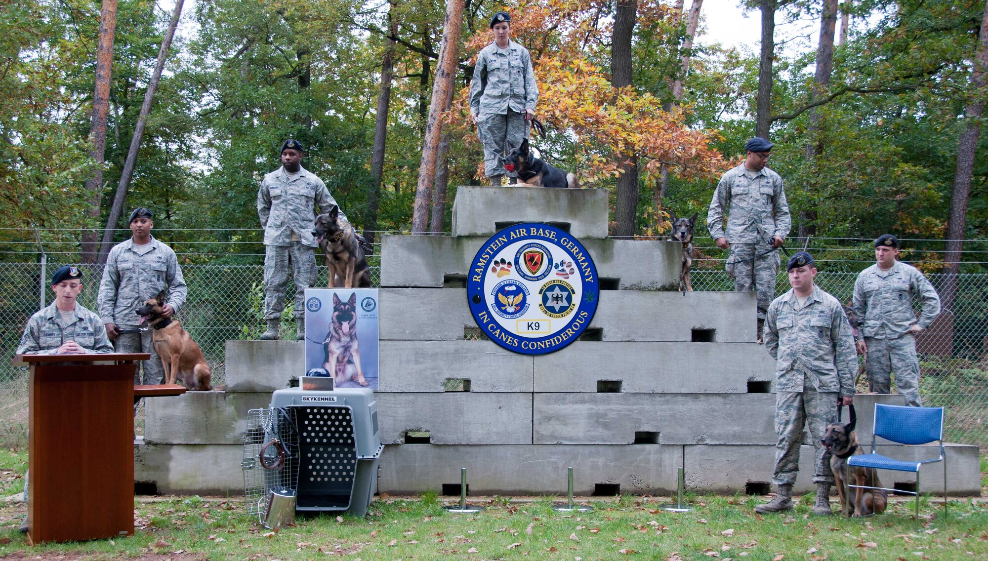 On Wednesday, October 16th, Ramstein Air Base’s 86th Security Forces Squadron held a memorial and retirement service for Military Working Dogs. The host and coordinator for the event was Technical Sargent Nicholas Ramsey, who also narrated the event. 