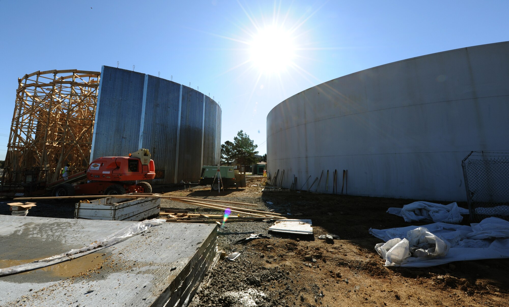 This water tank is equipted with a new booster pump stationed in 2010 that will enhance the quality of potable water on base while conserving energy in the process. (U.S. Air Force photo by Senior Airman Kaylee Clark)