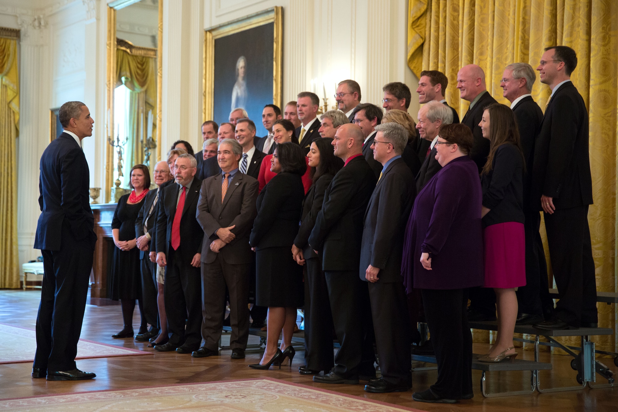 President Barack Obama meets with Samuel J. Heyman Service to America Medals finalists and winners in the East Room of the White House, Oct. 23, 2013.  