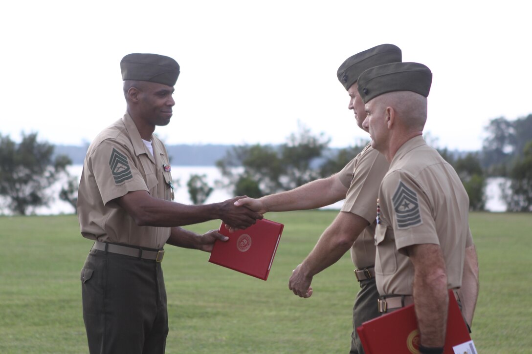 Master Sgt. Shawn D. Johnson, former operations chief for Marine Corps Air Station New River. Johnson retired Oct. 18 in a ceremony outside of the air station staff noncommissioned officer's club.