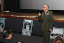 Lt. Col. Bryan Crittendon, Marine Aircraft Group (MAG) 26 chaplain and former Marine officer, served in Beirut in 1983. During the professional military education (PME) aboard the Marine Corps Air Station New River theater, Crittendon discussed what it was like being in Bierut at the time of the bombing. 