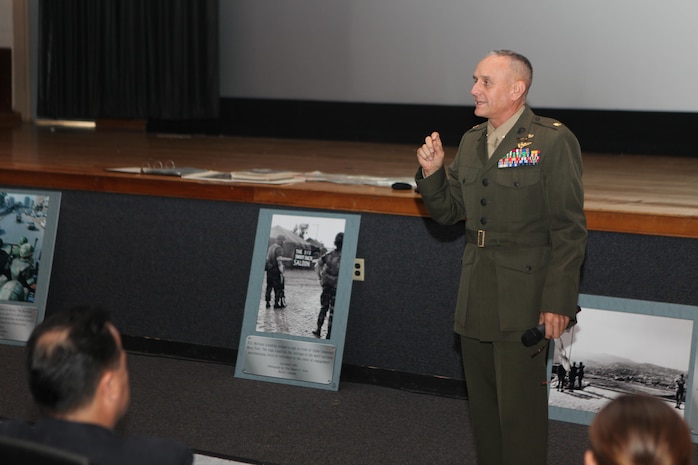Lt. Col. Bryan Crittendon, Marine Aircraft Group (MAG) 26 chaplain and former Marine officer, served in Beirut in 1983. During the professional military education (PME) aboard the Marine Corps Air Station New River theater, Crittendon discussed what it was like being in Bierut at the time of the bombing. 