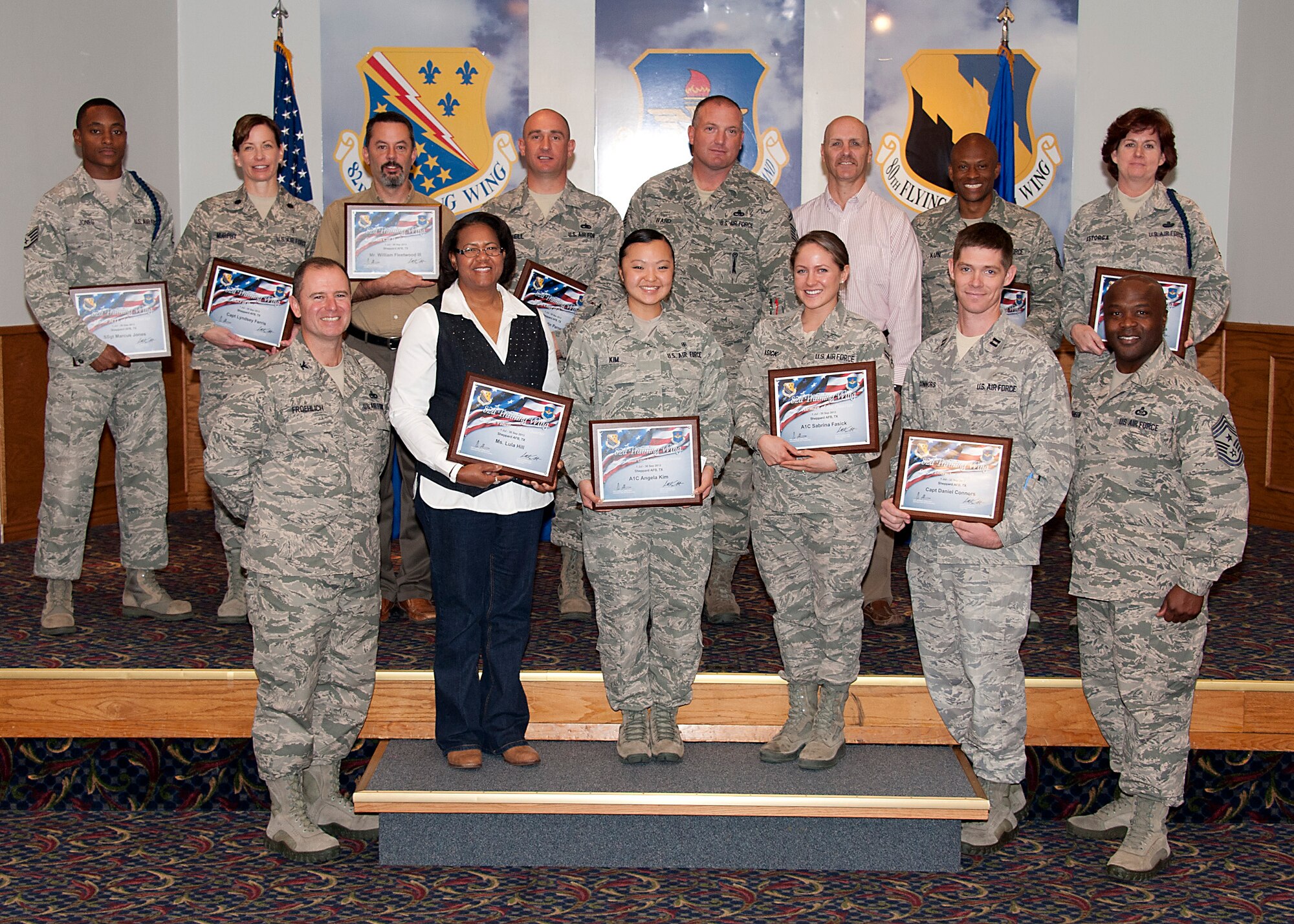 Team Sheppard honored 20 of its members during the 82nd Training Wing quarterly awards ceremony held at the base club Oct. 25. Each individual was selected based on their professionalism and dedication. (U.S. Air Force photo/Danny Webb)


