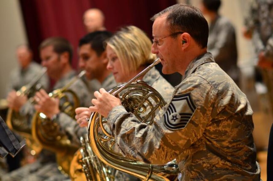 Members of The United States Air Force Band preform during an immersion tour at Joint Base Anacostia-Bolling, D.C., Oct. 22, 2013. The U.S. Air Force Band presents more than 2,000 performances each year providing music for official military functions and ceremonies as well as civic events and public concerts. (U.S. Air Force photo/Senior Master Sgt. Bob Kamholz)