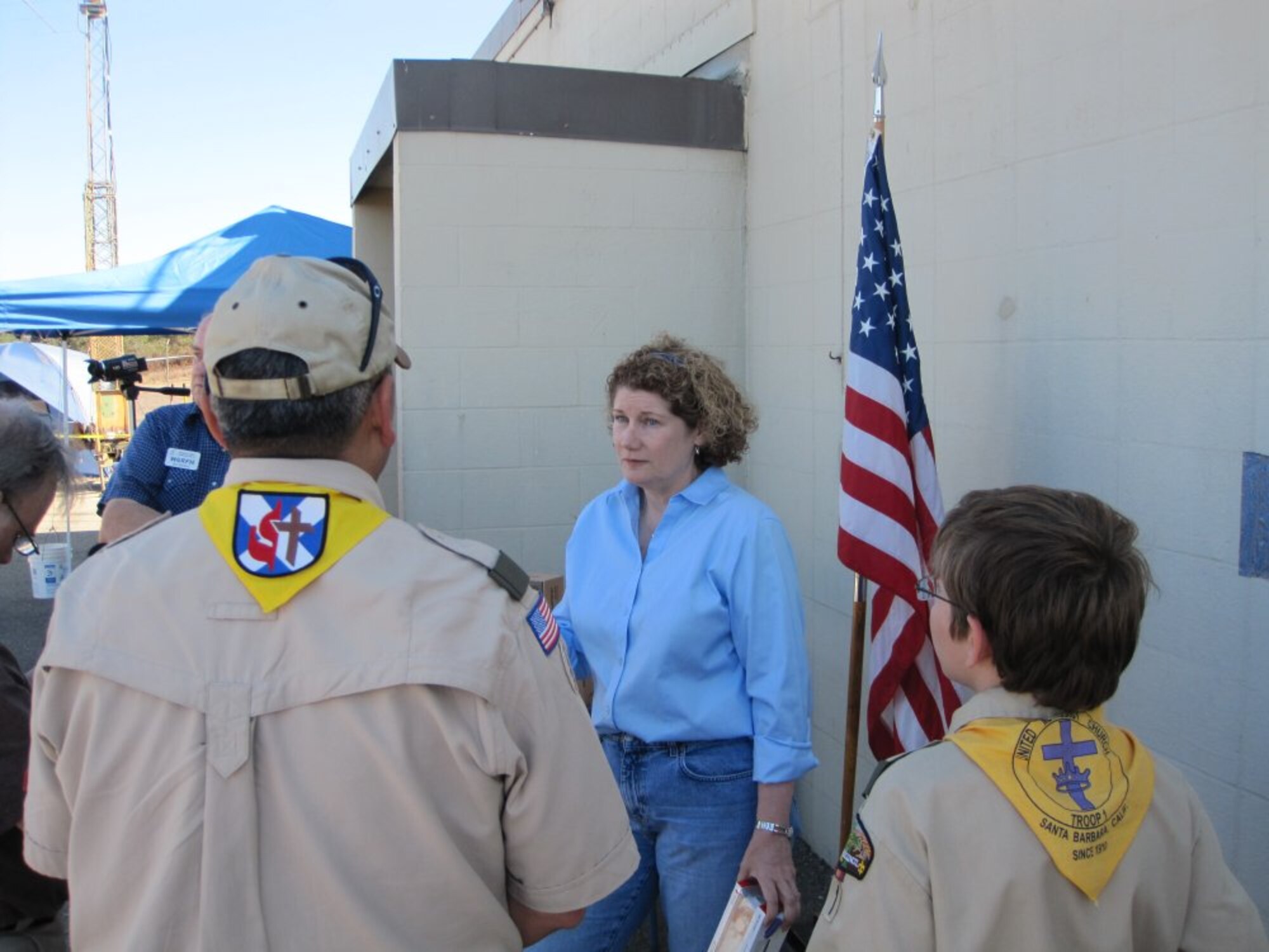 Lt. Gen. Susan J. Helms, the 14th Air Force commander, chats with Vandenberg Boy Scouts and signs autographs during the Satellite Amateur Radio Club's annual  boy  scout  jamboree on the  air at Vandenberg Oct. 18 to 20. This event allows scouts to chat with other scouts in countries around the world, as well as within the United States.  (courtesy photo by Eric Lemmon)