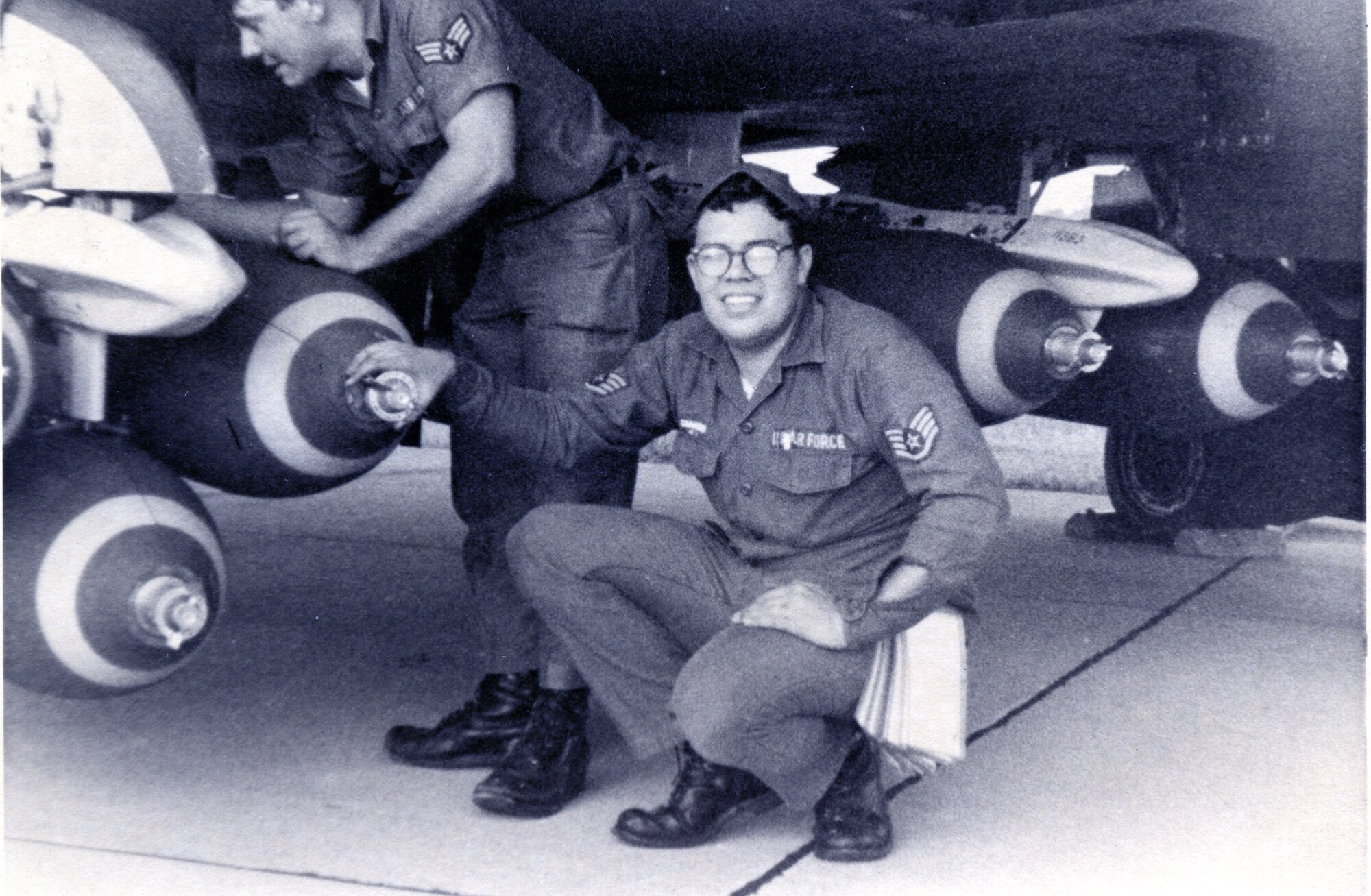 Then, Staff Sgt. Curt Shannon does a post-load inspection for a Brass Strike VI Firepower Demonstration at Myrtle Beach Air Force Base, S.C., in 1970.  Shannon retired from active duty at Malmstrom as a chief master sergeant in 1998.  (Courtesy photo)