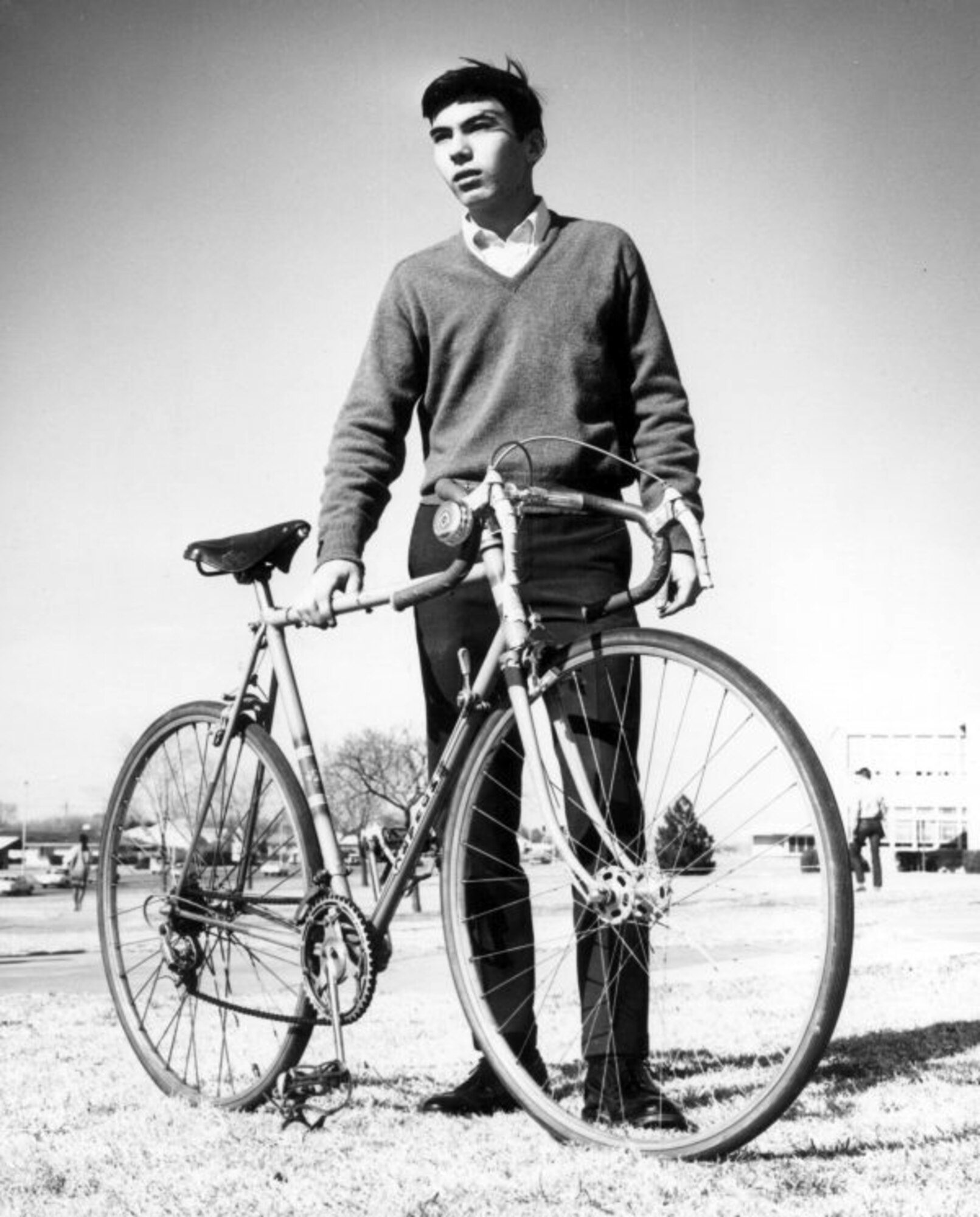 Seventeen-year-old Mike Nishimuta and the bike he used to travel more than 3,000 miles through Europe, February 1969, in Lawton, Okla. The bike was purchased in Stockholm, Sweden, in August 1968 and cost 485 Swedish Kroner, which at the time was equal to $106.16. (Courtesy photo/Mike Nishimuta)