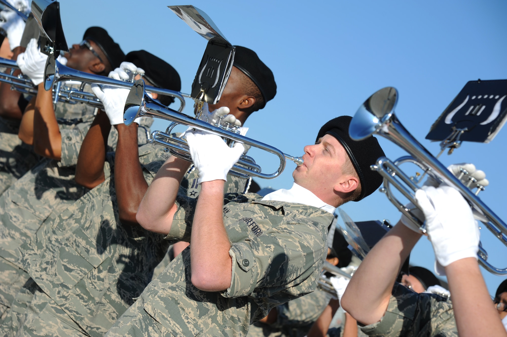 The 81st Training Group Drum and Bugle Corps. perform during the 81st Training Group drill down competition Oct. 25, 2013, at the Levitow Training Support Facility, Keesler Air Force Base, Miss.  (U.S. Air Force photo by Kemberly Groue)