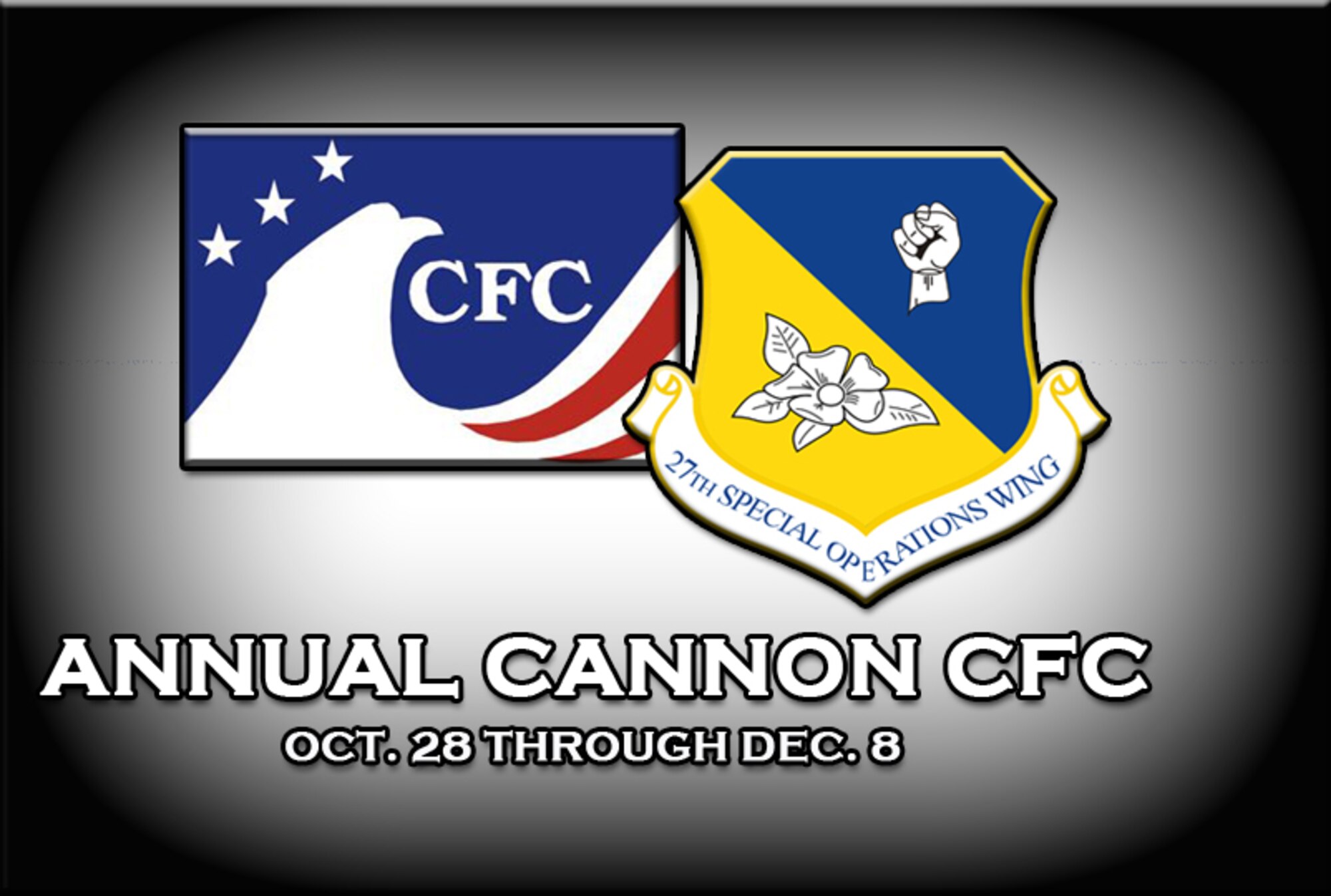 The 2013 Combined Federal Campaign is scheduled to run from Oct. 28 - Dec. 8, 2013, at Cannon Air Force Base, N.M. With the Air Commando can-do spirit, last year Cannon raised $162,000 by the campaign's end thanks to the generosity of military and civilian federal employees. (U.S. Air Force graphic/Desiree Ann Montenegro)