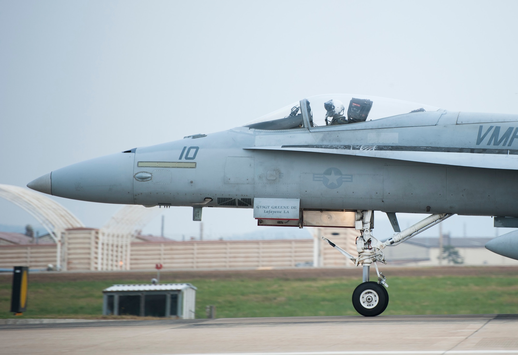 A U.S. Marine F-18 Hornet, from Iwakuni Marine Corps Air Station, Japan, takes off during Max Thunder 13-2 at Kunsan Air Base, Republic of Korea, Oct. 28, 2013. U.S. Air Force Airmen, U.S. Air Force Airmen, U.S. Marines and Republic of Korea air forces kicked off Max Thunder 13-2 during the first go, or takeoff. This is the 11th Max Thunder exercise, which fosters bilateral aerial training between the Korea Air Power Team to include the U.S. Air Force, Marine Corps and the Republic of Korea air force. (U.S. Air Force photo by Senior Airman Armando A. Schwier-Morales/Released)
