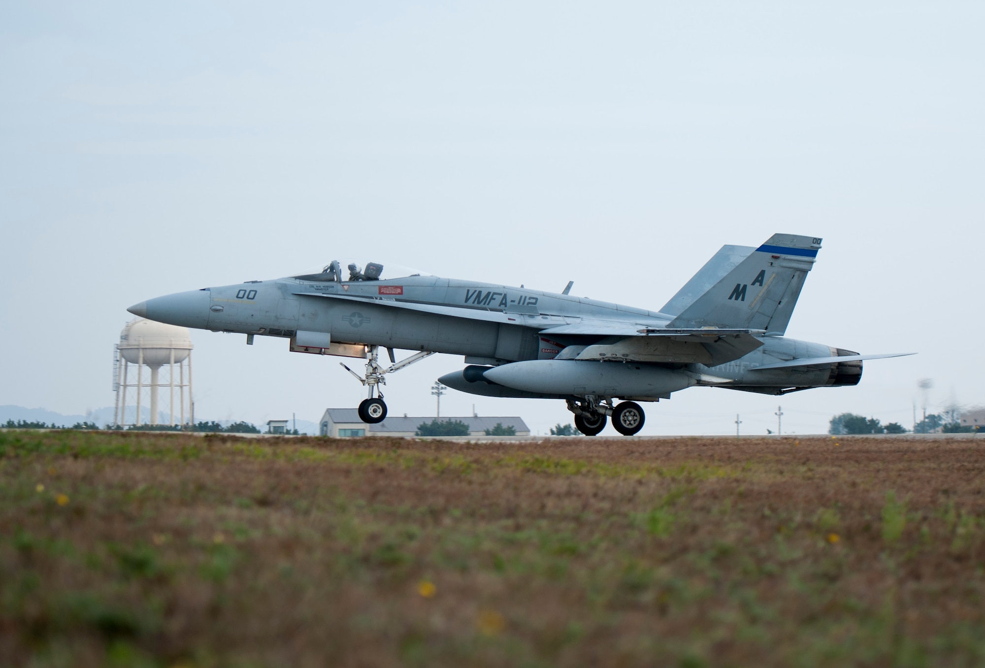 A U.S. Marine F-18 Hornet, from Iwakuni Marine Corps Air Station, Japan, takes off during Max Thunder 13-2 at Kunsan Air Base, Republic of Korea, Oct. 28, 2013. U.S. Air Force Airmen, U.S. Air Force Airmen, U.S. Marines and Republic of Korea air forces kicked off Max Thunder 13-2 during the first go, or takeoff. This is the 11th Max Thunder exercise, which fosters bilateral aerial training between the Korea Air Power Team to include the U.S. Air Force, Marine Corps and the Republic of Korea air force. (U.S. Air Force photo by Senior Airman Armando A. Schwier-Morales/Released)