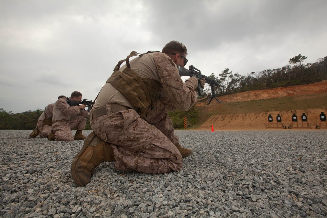 A corpsman with Battalion Landing Team 2nd Battalion, 4th Marines, 31st Marine Expeditionary Unit, fires at his target during a marksmanship qualification event as a part of the battalion’s Corpsman Cup here, Oct. 22. The competition included all “docs” within the battalion and tested medical skills used during combat, in garrison and on ship. The competition served a dual purpose in honing the sailors’ skills under pressure and providing a fun bonding experience. The 31st MEU is the Marine Corps force in readiness for the Asia-Pacific region and is the only continuously forward-deployed MEU. 