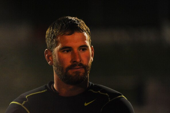 SPANGDAHLEM AIR BASE, Germany--Elliot Curtis, a 52nd Force Support Squadron Eifel Arms Inn shuttle driver from Fort Walton Beach, Fla., listens to his rugby coach talk after practice Oct. 10, 2013. Curtis is the captain of the University of Trier rugby team. (U.S. Air Force photo by Senior Airman Rusty Frank/Released)
 
